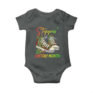 Stepping Into Black History Month Baby Onesie Sneakers TS02 Dark Heather Print Your Wear
