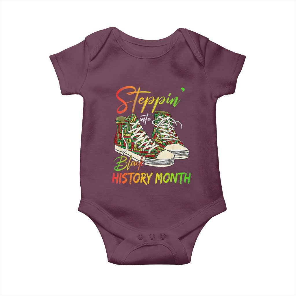 Stepping Into Black History Month Baby Onesie Sneakers TS02 Maroon Print Your Wear