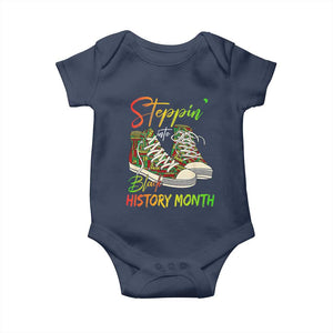 Stepping Into Black History Month Baby Onesie Sneakers TS02 Navy Print Your Wear