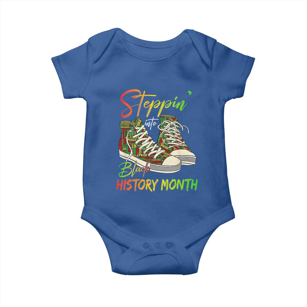 Stepping Into Black History Month Baby Onesie Sneakers TS02 Royal Blue Print Your Wear