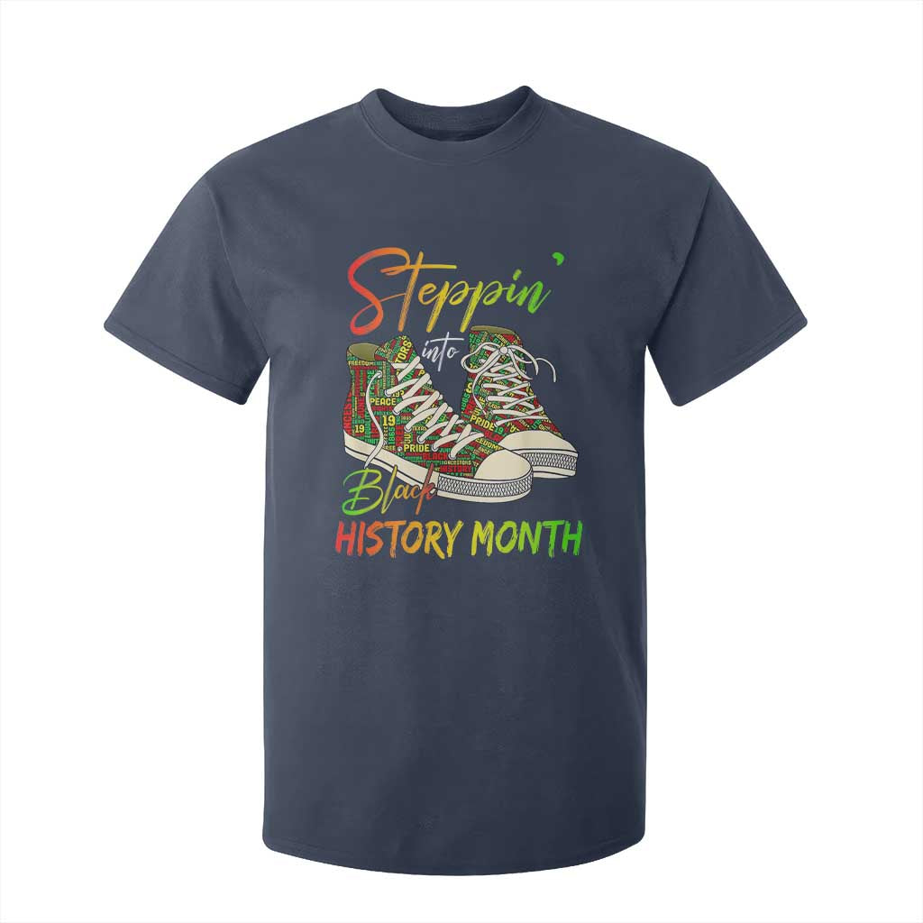 Stepping Into Black History Month T Shirt For Kid Sneakers TS02 Navy Print Your Wear