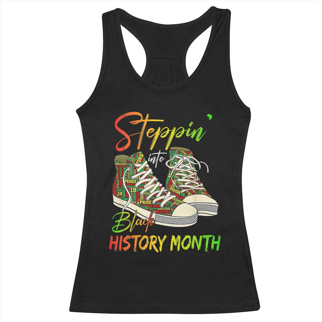 Stepping Into Black History Month Racerback Tank Top Sneakers TS02 Black Print Your Wear