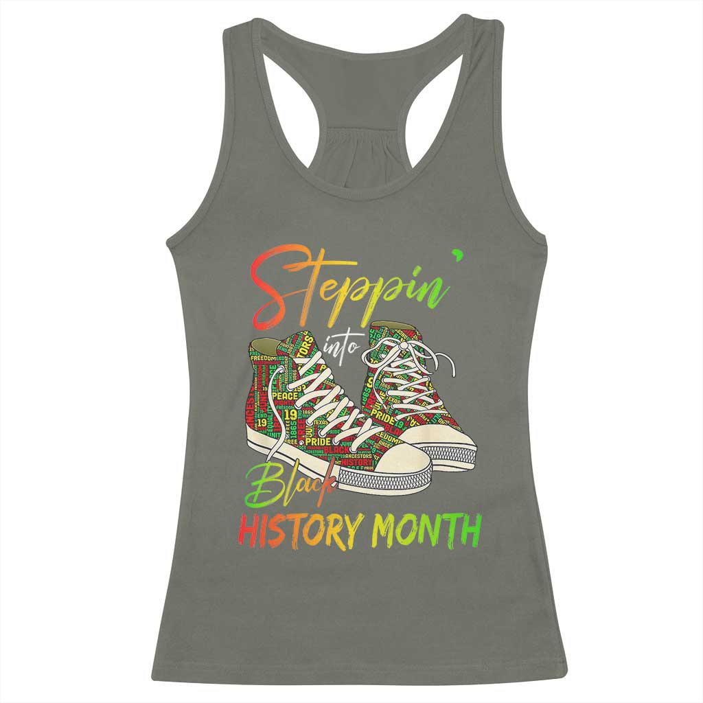 Stepping Into Black History Month Racerback Tank Top Sneakers TS02 Military Green Print Your Wear