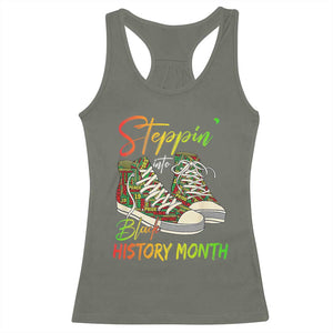 Stepping Into Black History Month Racerback Tank Top Sneakers TS02 Military Green Print Your Wear