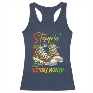 Stepping Into Black History Month Racerback Tank Top Sneakers TS02 Navy Print Your Wear