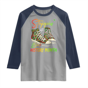 Stepping Into Black History Month Raglan Shirt Sneakers TS02 Sport Gray Navy Print Your Wear