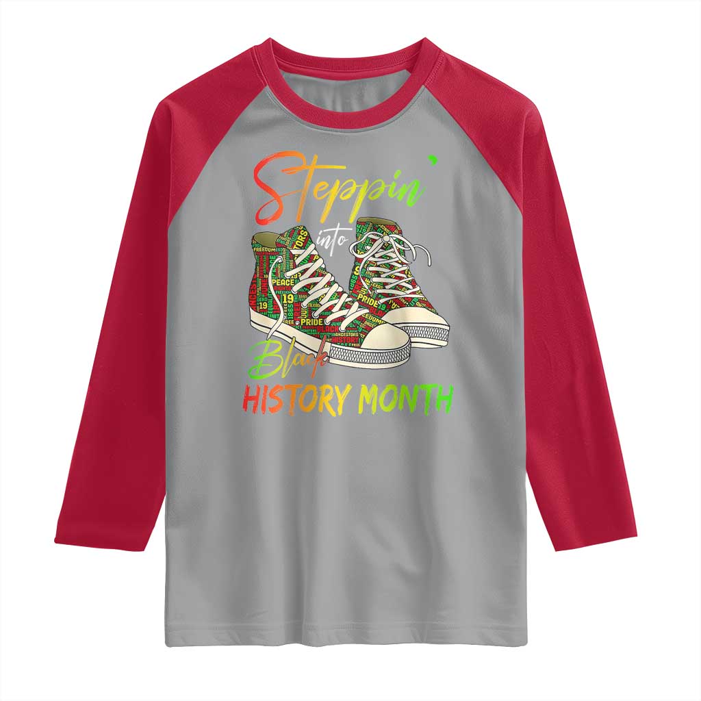 Stepping Into Black History Month Raglan Shirt Sneakers TS02 Sport Gray Red Print Your Wear