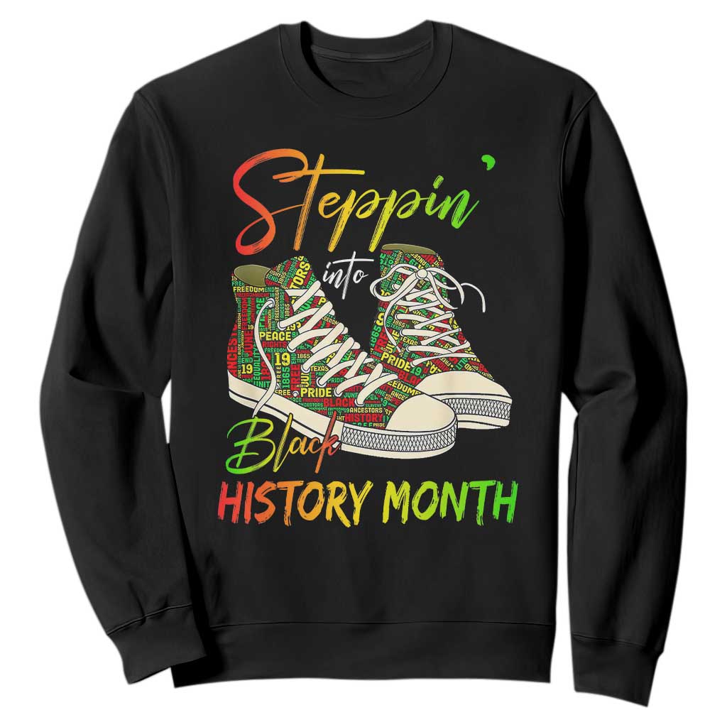 Stepping Into Black History Month Sweatshirt Sneakers TS02 Black Print Your Wear