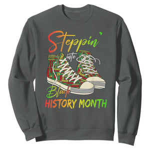 Stepping Into Black History Month Sweatshirt Sneakers TS02 Dark Heather Print Your Wear