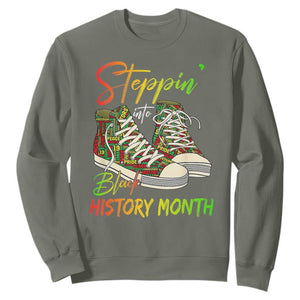 Stepping Into Black History Month Sweatshirt Sneakers TS02 Military Green Print Your Wear