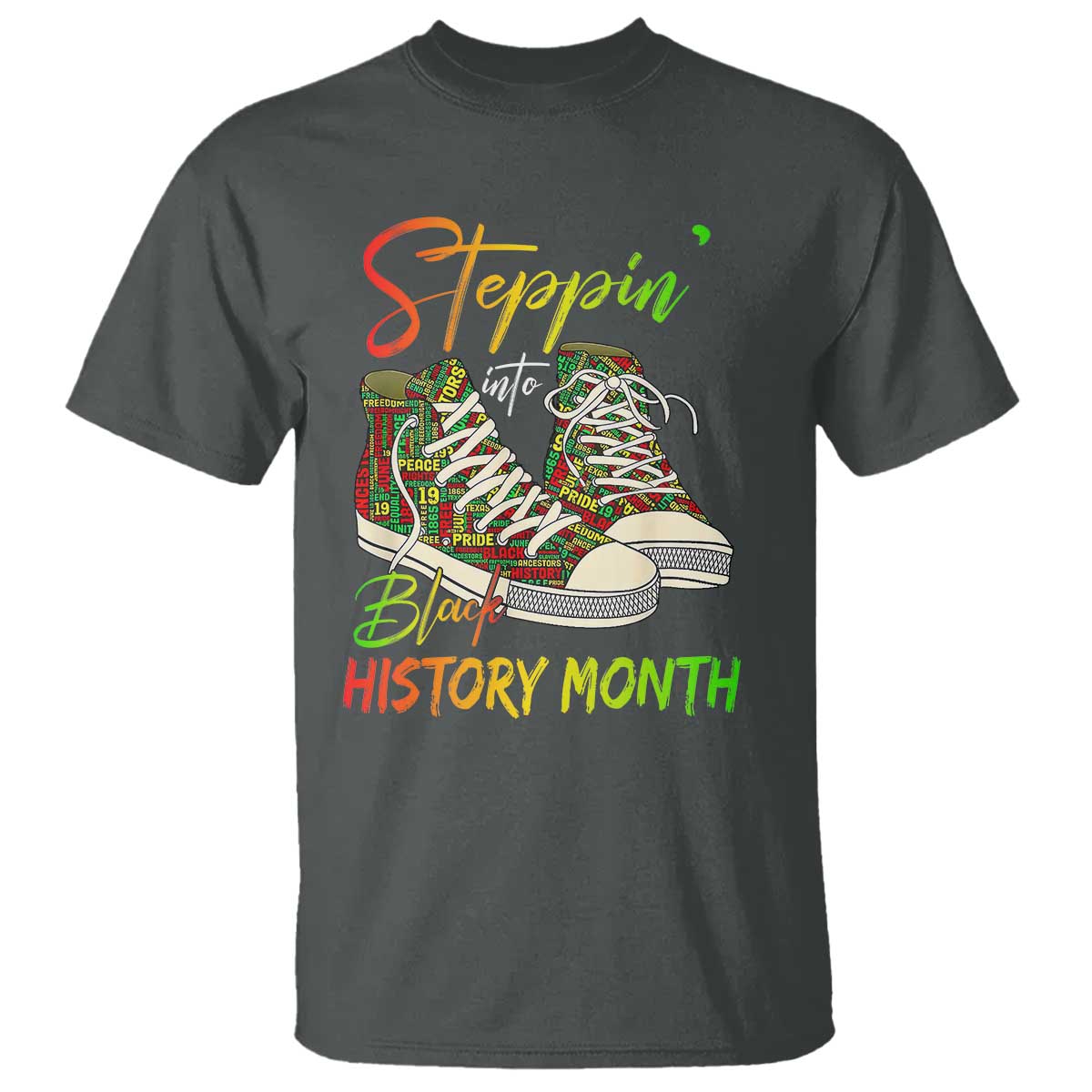 Stepping Into Black History Month T Shirt Sneakers TS02 Dark Heather Print Your Wear