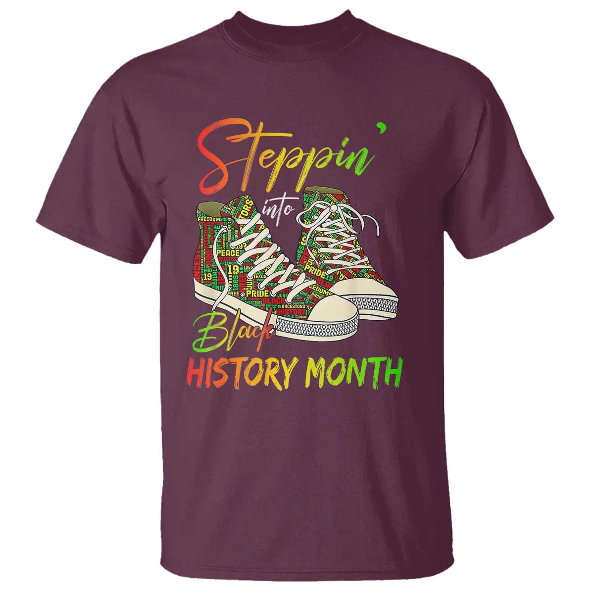 Stepping Into Black History Month T Shirt Sneakers TS02 Maroon Print Your Wear