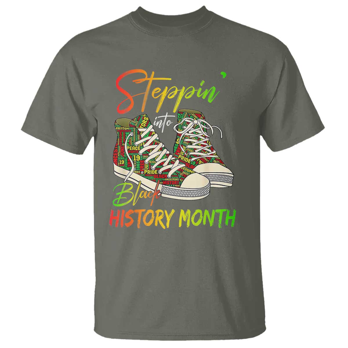 Stepping Into Black History Month T Shirt Sneakers TS02 Military Green Print Your Wear