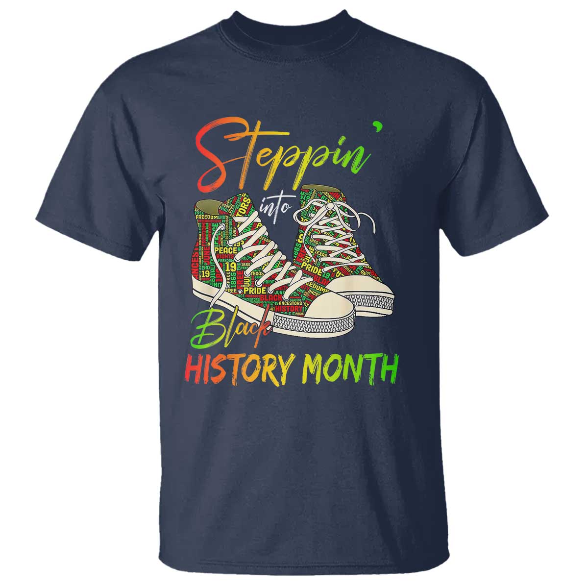 Stepping Into Black History Month T Shirt Sneakers TS02 Navy Print Your Wear