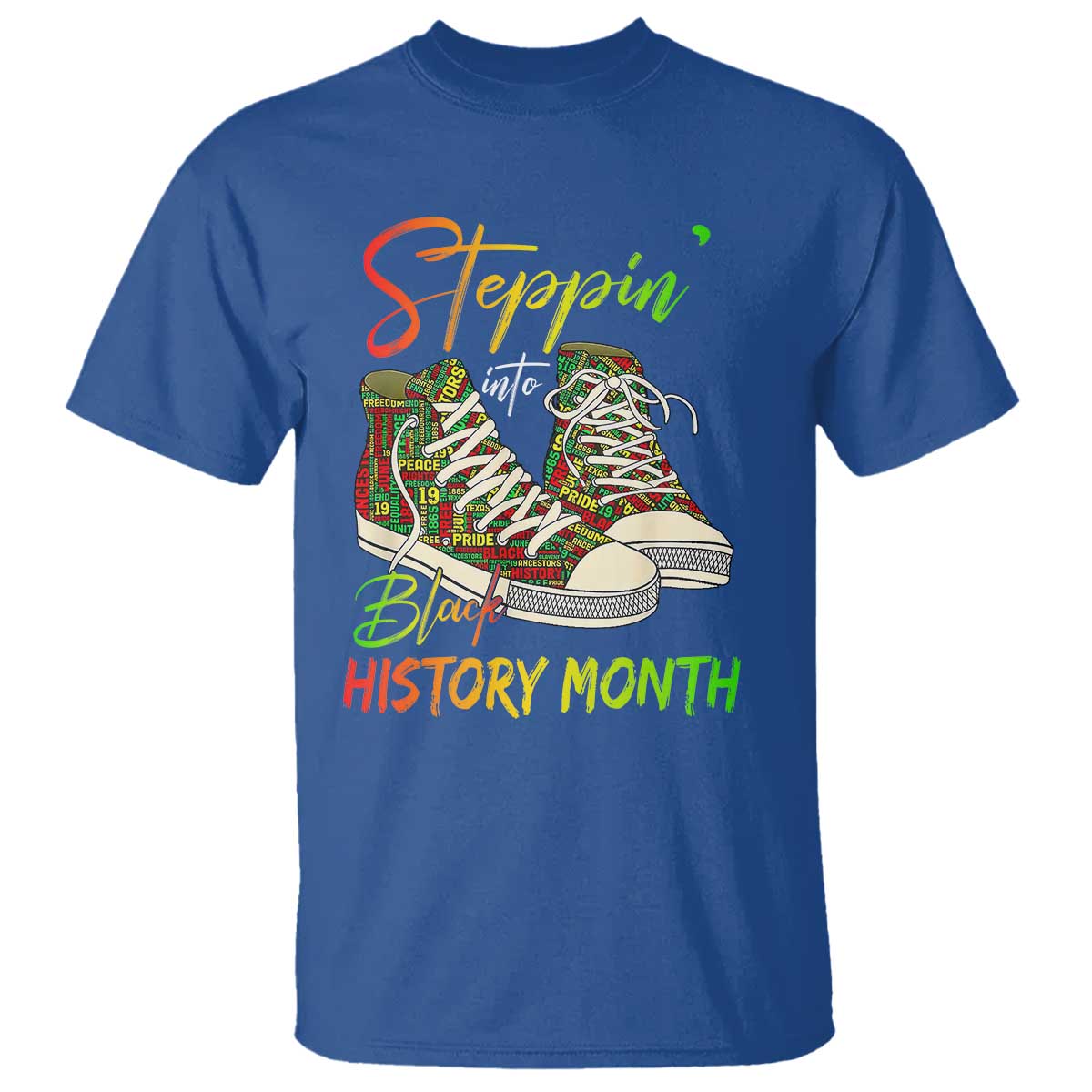 Stepping Into Black History Month T Shirt Sneakers TS02 Royal Blue Print Your Wear