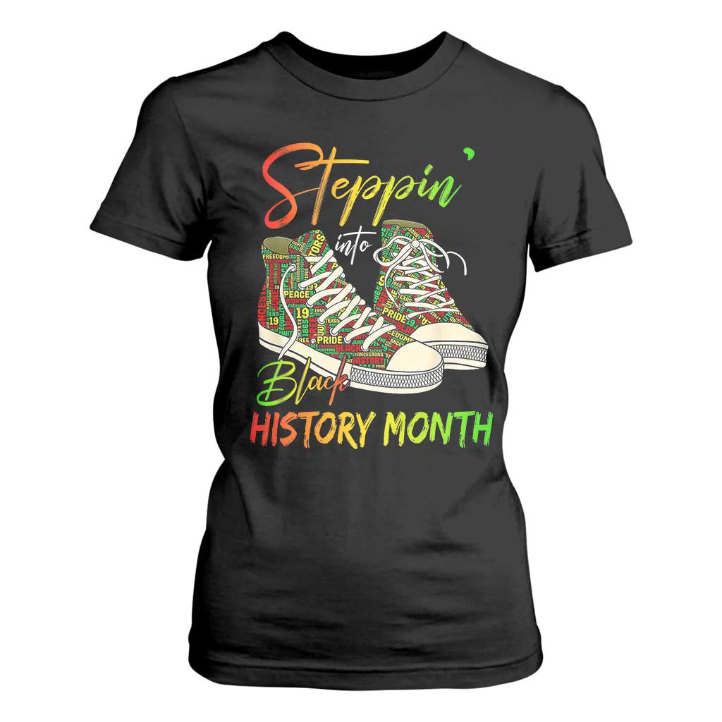 Stepping Into Black History Month T Shirt For Women Sneakers TS02 Black Print Your Wear