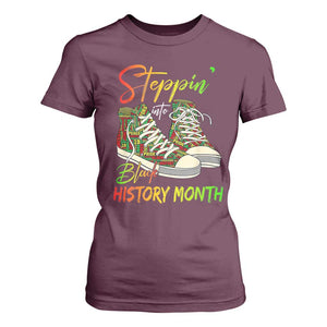 Stepping Into Black History Month T Shirt For Women Sneakers TS02 Maroon Print Your Wear
