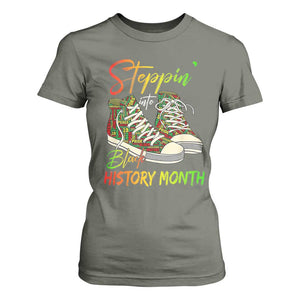Stepping Into Black History Month T Shirt For Women Sneakers TS02 Military Green Print Your Wear