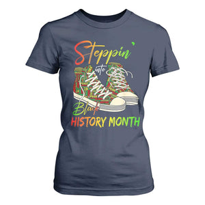 Stepping Into Black History Month T Shirt For Women Sneakers TS02 Navy Print Your Wear