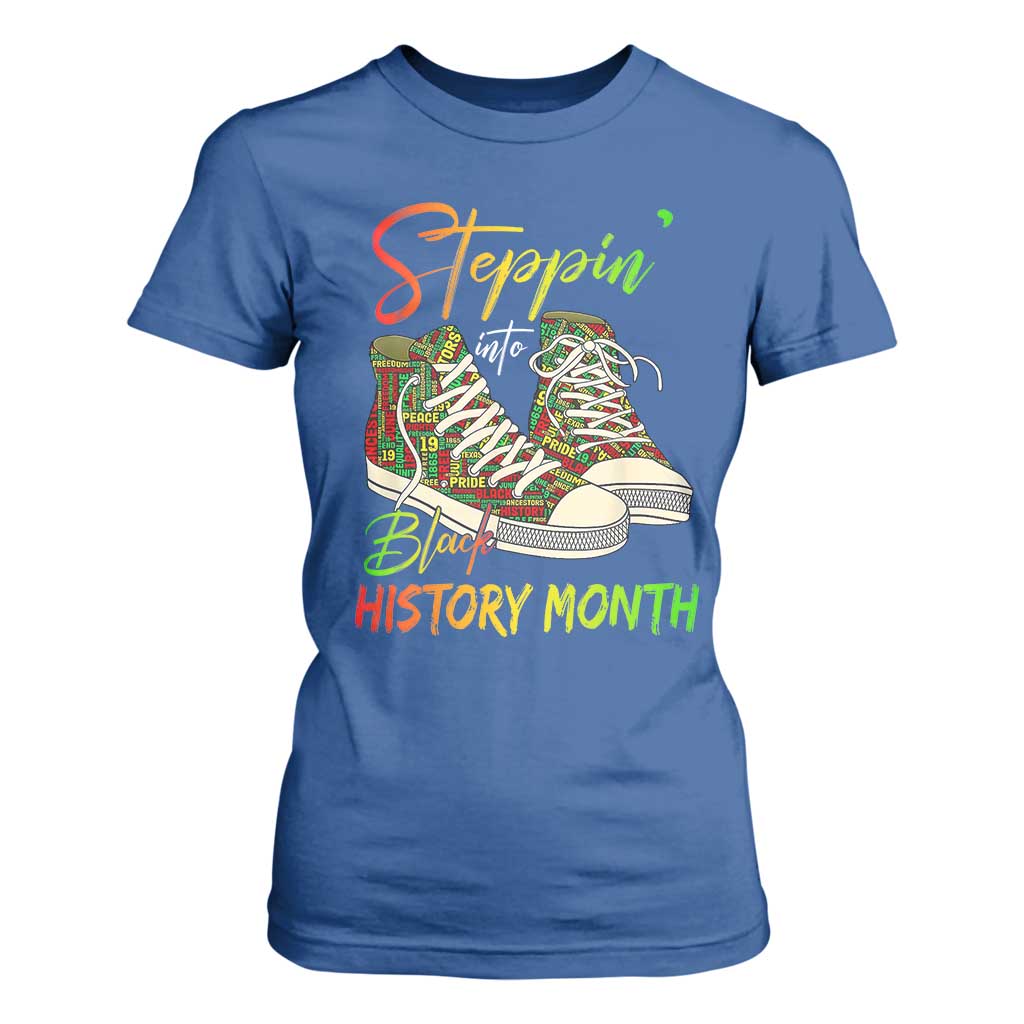 Stepping Into Black History Month T Shirt For Women Sneakers TS02 Royal Blue Print Your Wear