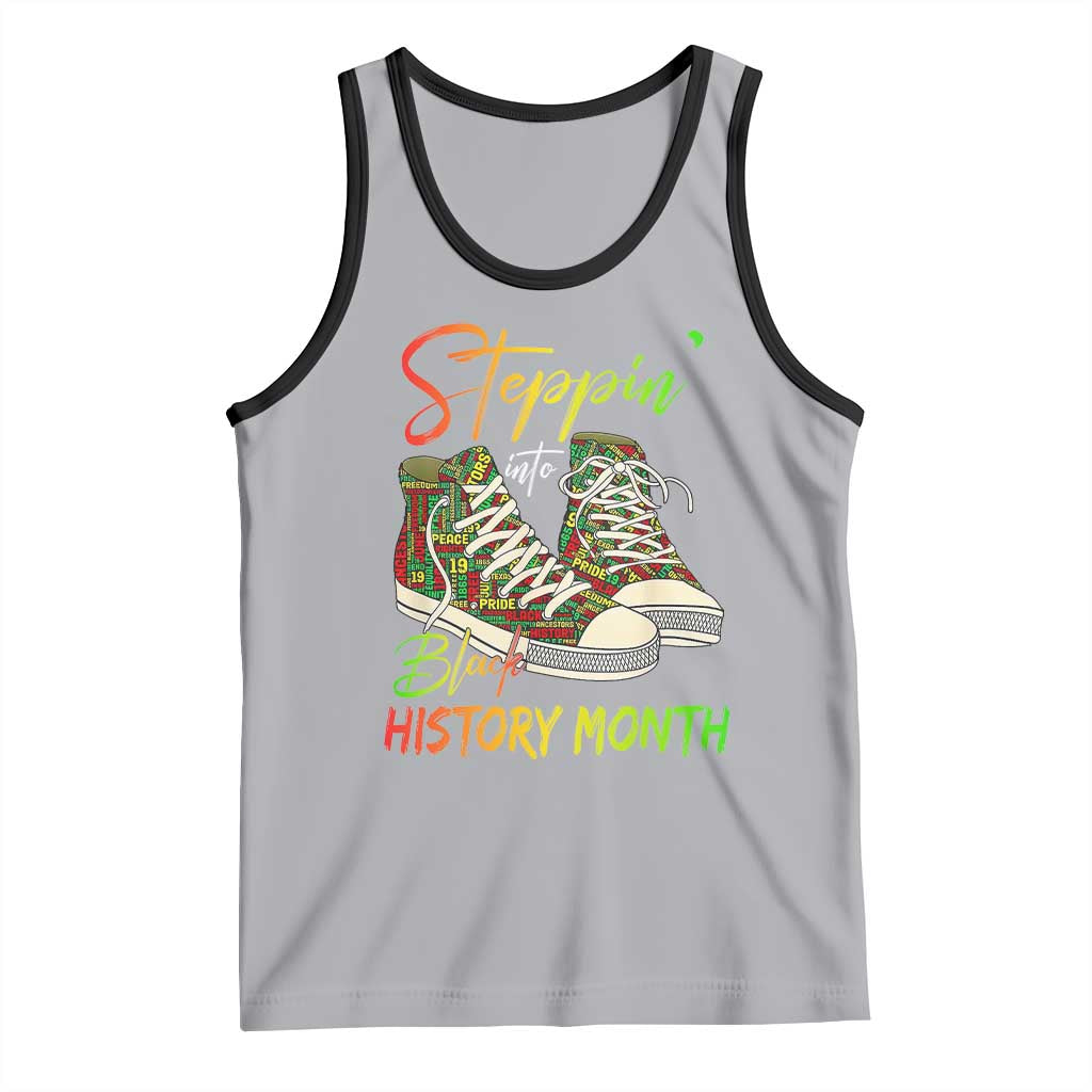 Stepping Into Black History Month Tank Top Sneakers TS02 Athletic Heather Black Print Your Wear