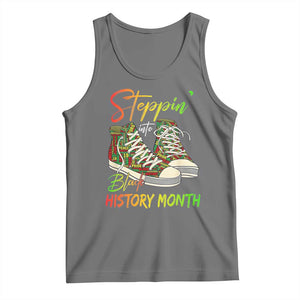 Stepping Into Black History Month Tank Top Sneakers TS02 Black Heather Print Your Wear