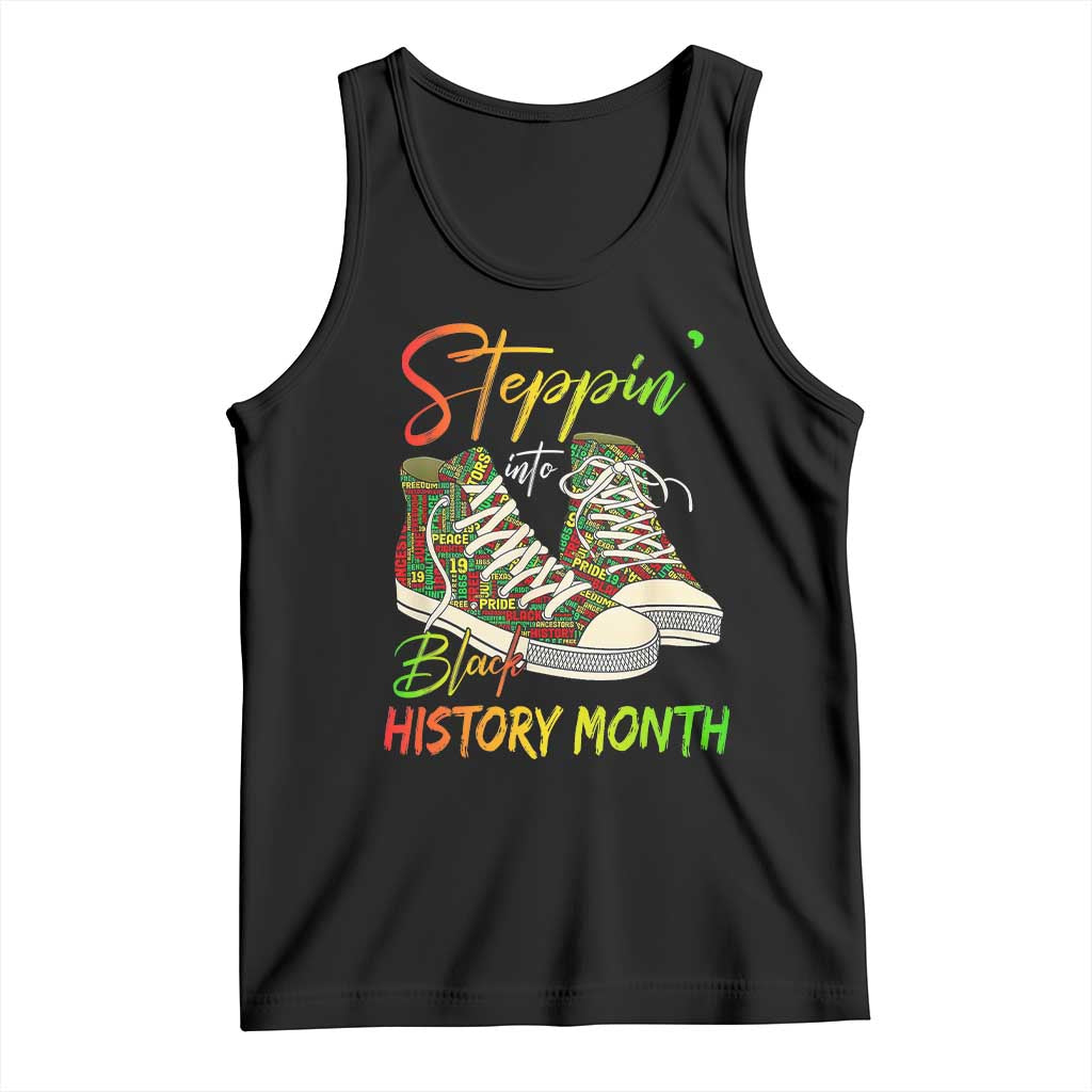 Stepping Into Black History Month Tank Top Sneakers TS02 Black Print Your Wear
