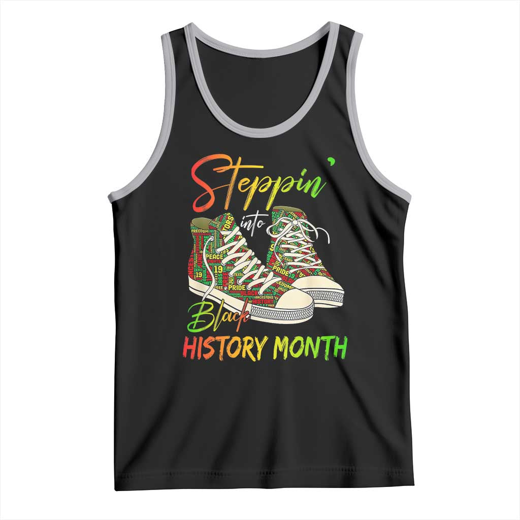 Stepping Into Black History Month Tank Top Sneakers TS02 Black Athletic Heather Print Your Wear