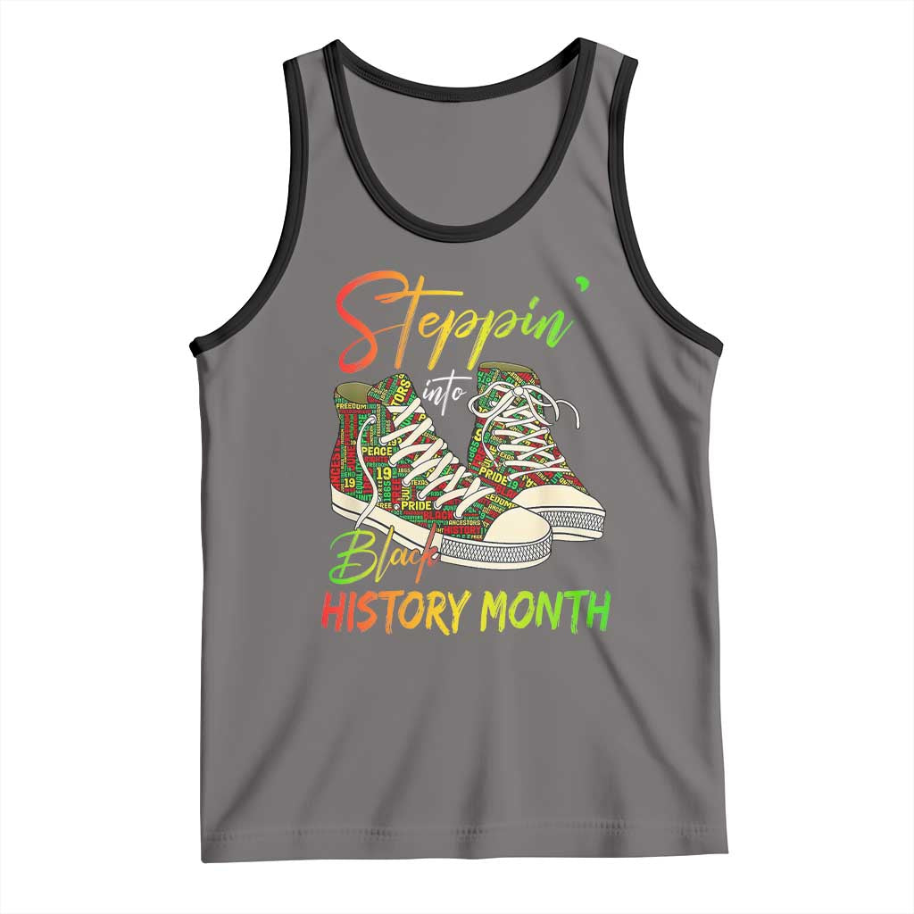 Stepping Into Black History Month Tank Top Sneakers TS02 Deep Heather Black Print Your Wear