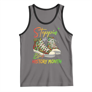 Stepping Into Black History Month Tank Top Sneakers TS02 Deep Heather Black Print Your Wear