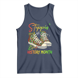 Stepping Into Black History Month Tank Top Sneakers TS02 Navy Print Your Wear
