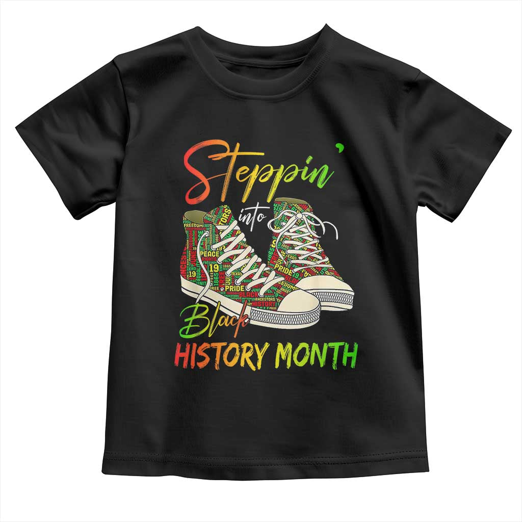 Stepping Into Black History Month Toddler T Shirt Sneakers TS02 Black Print Your Wear