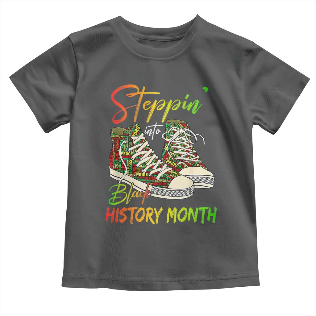 Stepping Into Black History Month Toddler T Shirt Sneakers TS02 Dark Heather Print Your Wear