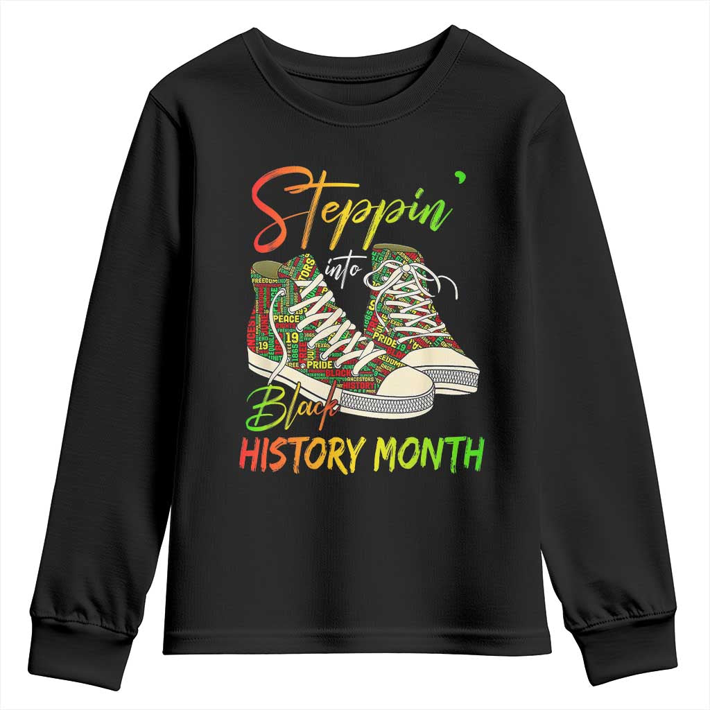 Stepping Into Black History Month Youth Sweatshirt Sneakers TS02 Black Print Your Wear