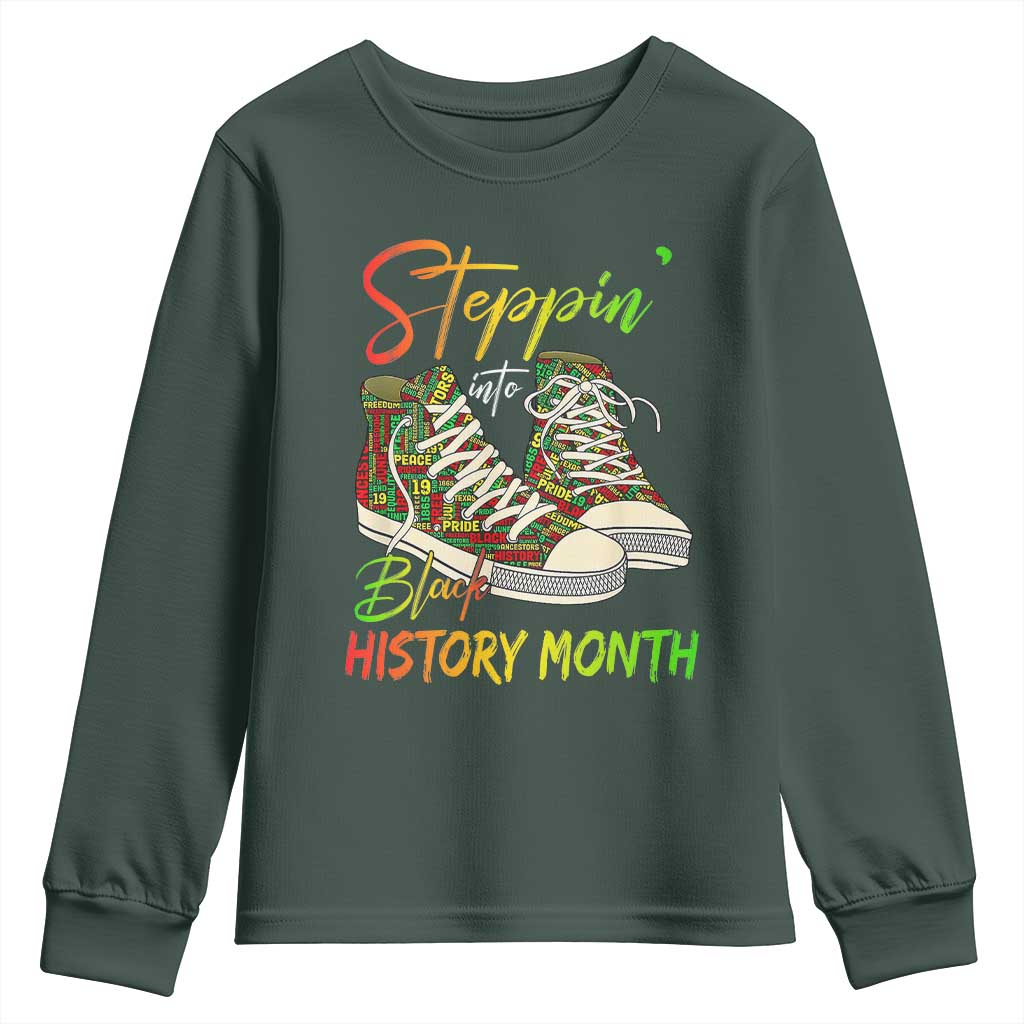 Stepping Into Black History Month Youth Sweatshirt Sneakers TS02 Dark Forest Green Print Your Wear