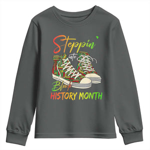 Stepping Into Black History Month Youth Sweatshirt Sneakers TS02 Dark Heather Print Your Wear