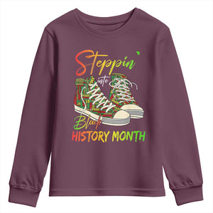 Stepping Into Black History Month Youth Sweatshirt Sneakers TS02 Maroon Print Your Wear