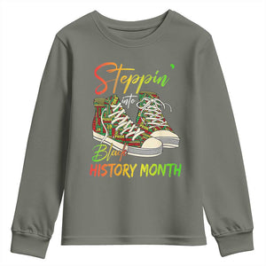 Stepping Into Black History Month Youth Sweatshirt Sneakers TS02 Military Green Print Your Wear