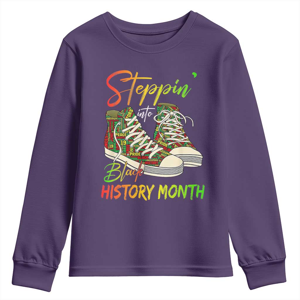 Stepping Into Black History Month Youth Sweatshirt Sneakers TS02 Purple Print Your Wear