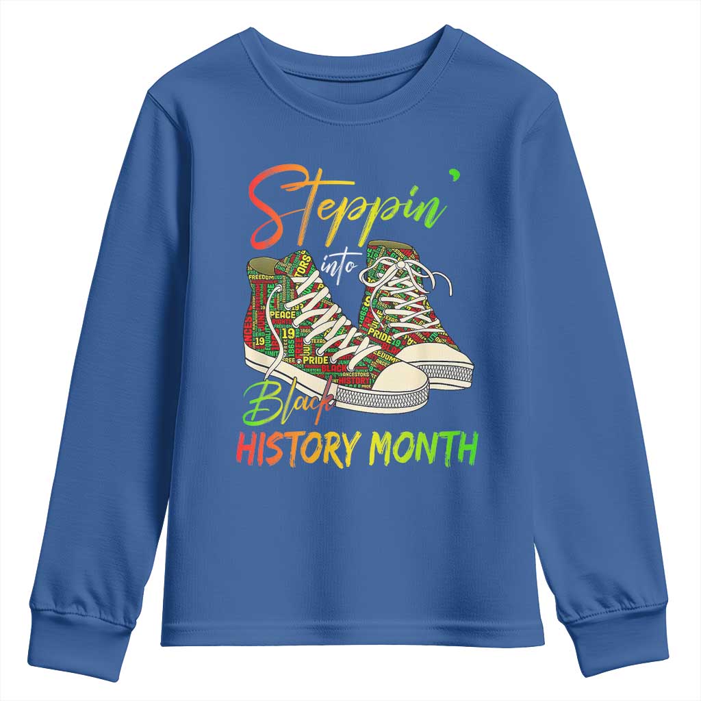 Stepping Into Black History Month Youth Sweatshirt Sneakers TS02 Royal Blue Print Your Wear