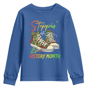 Stepping Into Black History Month Youth Sweatshirt Sneakers TS02 Royal Blue Print Your Wear