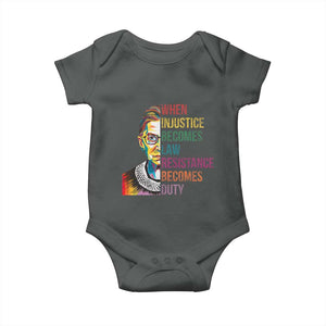 RBG Quote Baby Onesie When Injustice Becomes Law Resistance Becomes Duty TS02 Dark Heather Print Your Wear