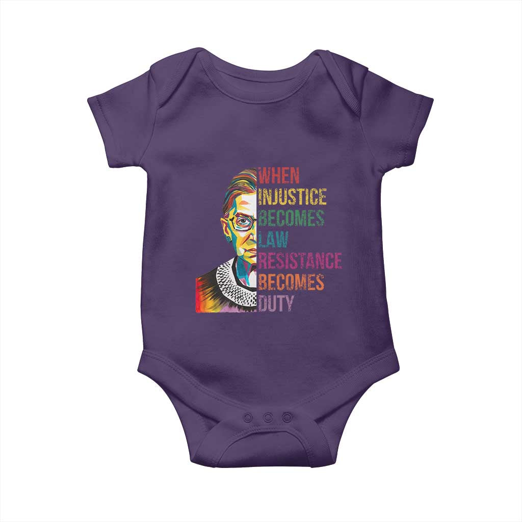 RBG Quote Baby Onesie When Injustice Becomes Law Resistance Becomes Duty TS02 Purple Print Your Wear