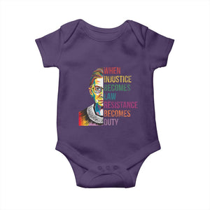 RBG Quote Baby Onesie When Injustice Becomes Law Resistance Becomes Duty TS02 Purple Print Your Wear