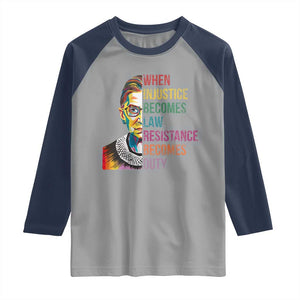 RBG Quote Raglan Shirt When Injustice Becomes Law Resistance Becomes Duty TS02 Sport Gray Navy Print Your Wear