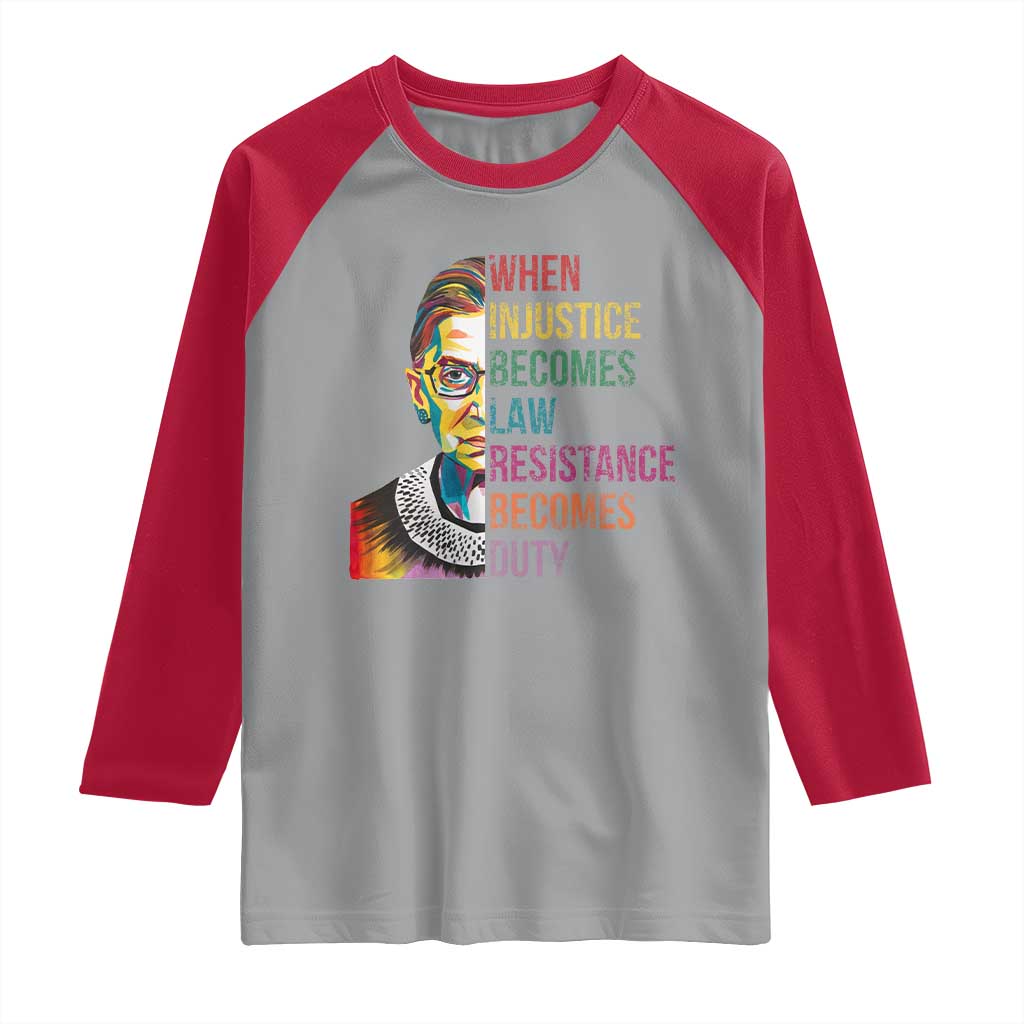 RBG Quote Raglan Shirt When Injustice Becomes Law Resistance Becomes Duty TS02 Sport Gray Red Print Your Wear