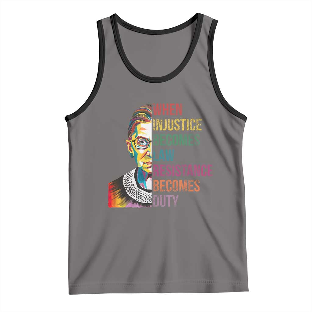 RBG Quote Tank Top When Injustice Becomes Law Resistance Becomes Duty TS02 Deep Heather Black Print Your Wear