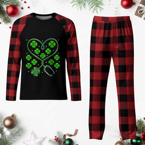 Funny Nurse St Patricks Day Plaid Pajama Set Nursing Stethoscope Green Clover Shamrock TS02 Buffalo Plaid Print Your Wear