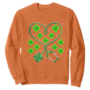 Funny Nurse St Patricks Day Sweatshirt Nursing Stethoscope Green Clover Shamrock TS02 Orange Print Your Wear