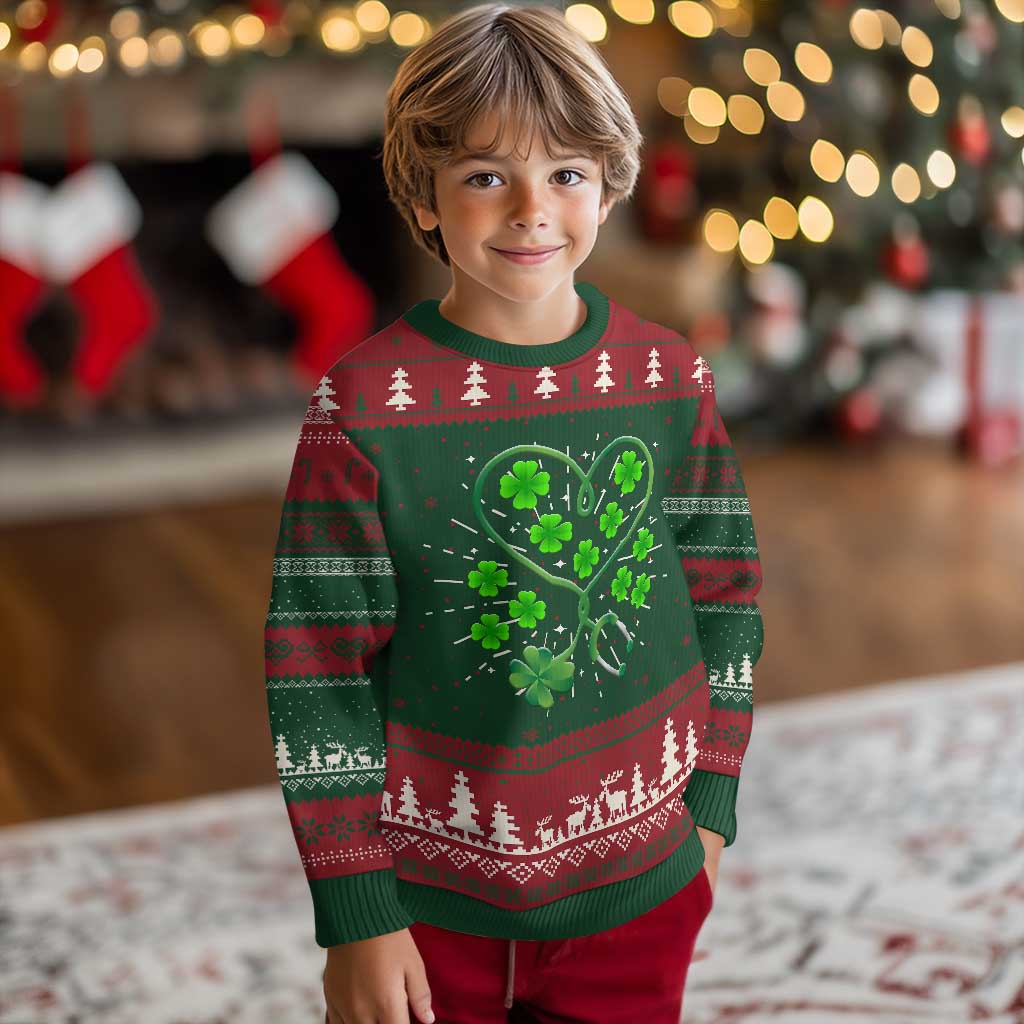 Funny Nurse St Patricks Day Knit Sweatshirt Nursing Stethoscope Green Clover Shamrock TS02 Christmas Print Your Wear
